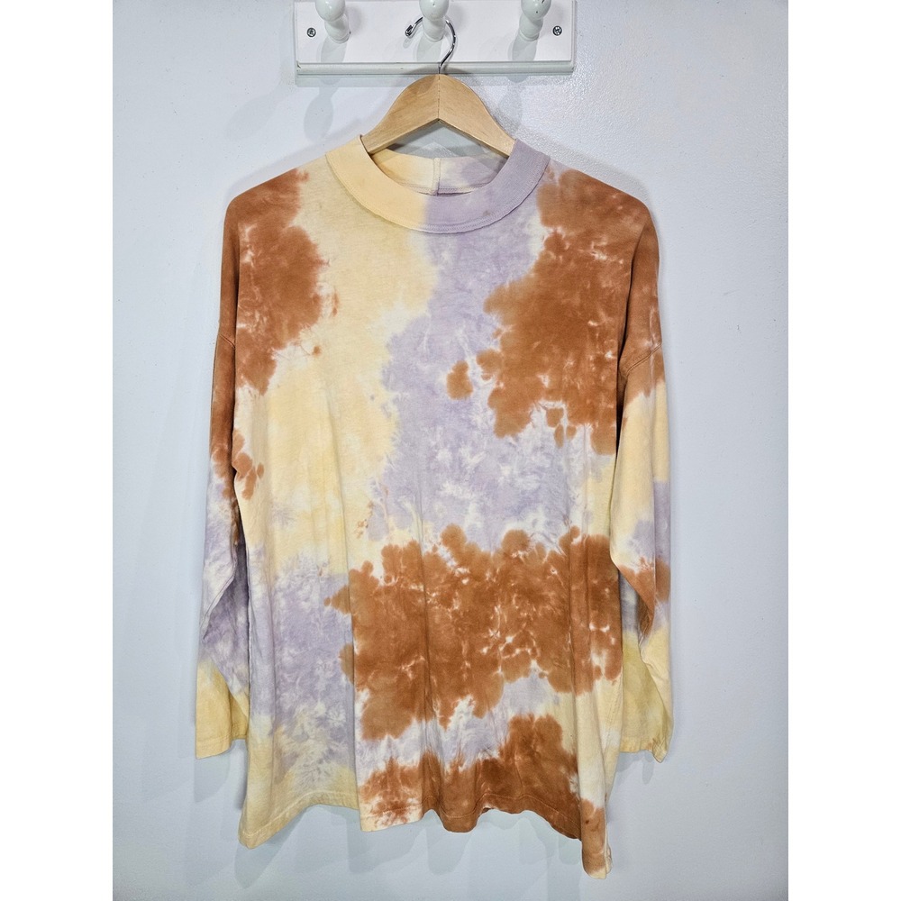 We The Free People Tie Dye Long Sleeve Mock Neck Oversized Tee Brown Lavender M